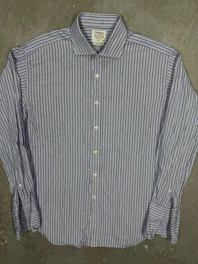 TM Lewin Dress Shirt French Cuffs Cotton Long Sleeve Striped 43 17 XL